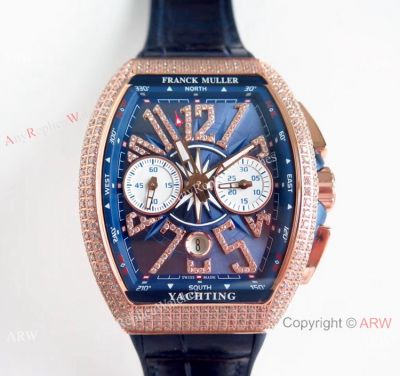 Swiss 7750 Franck Muller Vanguard Yachting Rose Gold Diamond Replica Watch